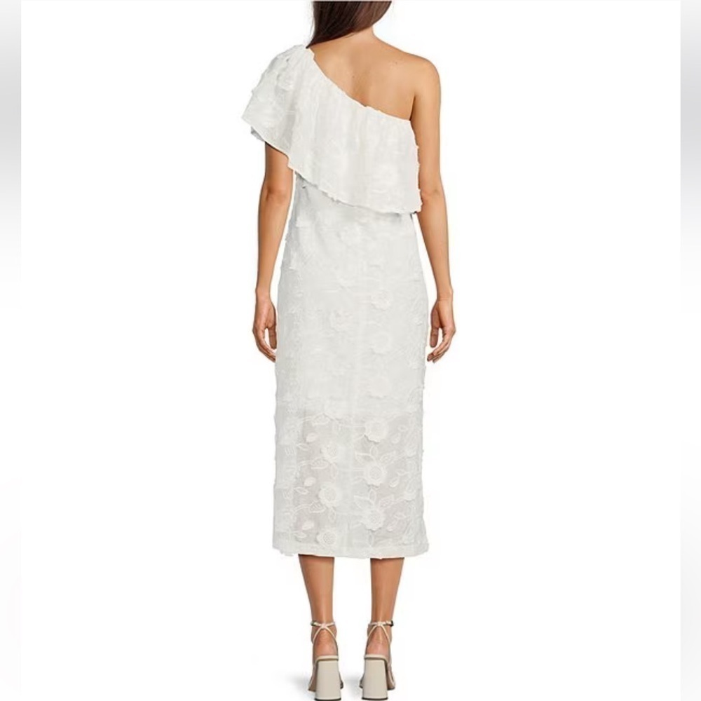 Abbey Glass Sutton Lace 3D Floral Ruffle One Shoulder Midi Dress White NWT $185 - Picture 3 of 14